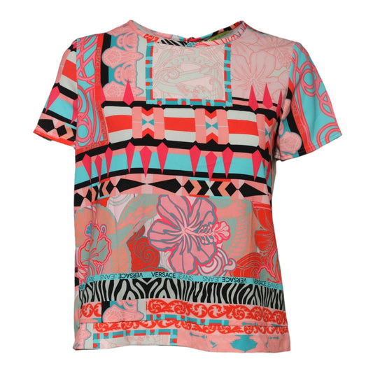 Versace Jeans Multicolor Print Short Sleeves Women Blouse Top Versace Jeans
