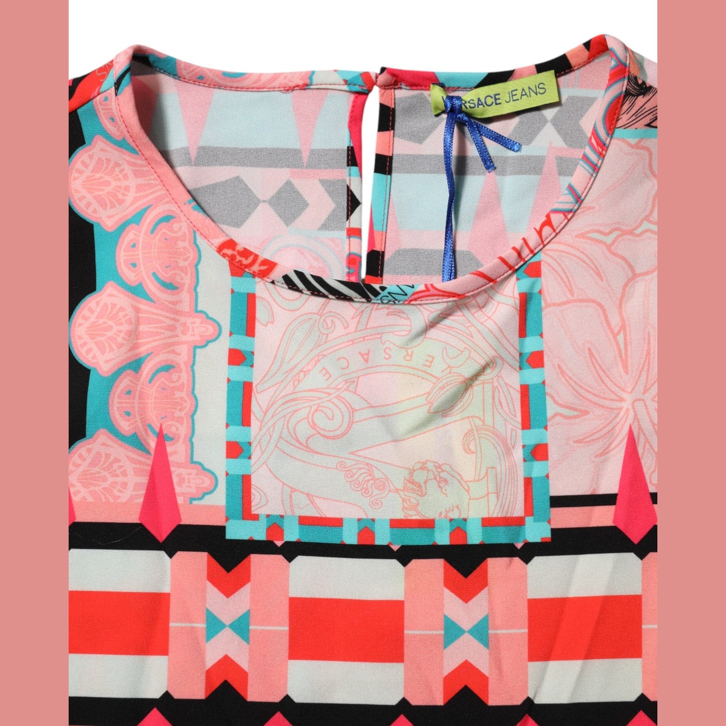 Versace Jeans Multicolor Print Short Sleeves Women Blouse Top Versace Jeans