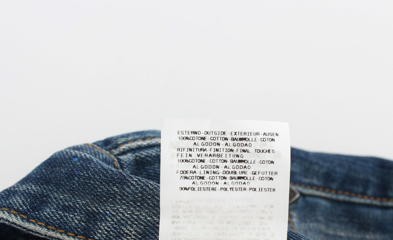 Costume National Blue Wash Paint Slim Fit Pants Jeans Costume National
