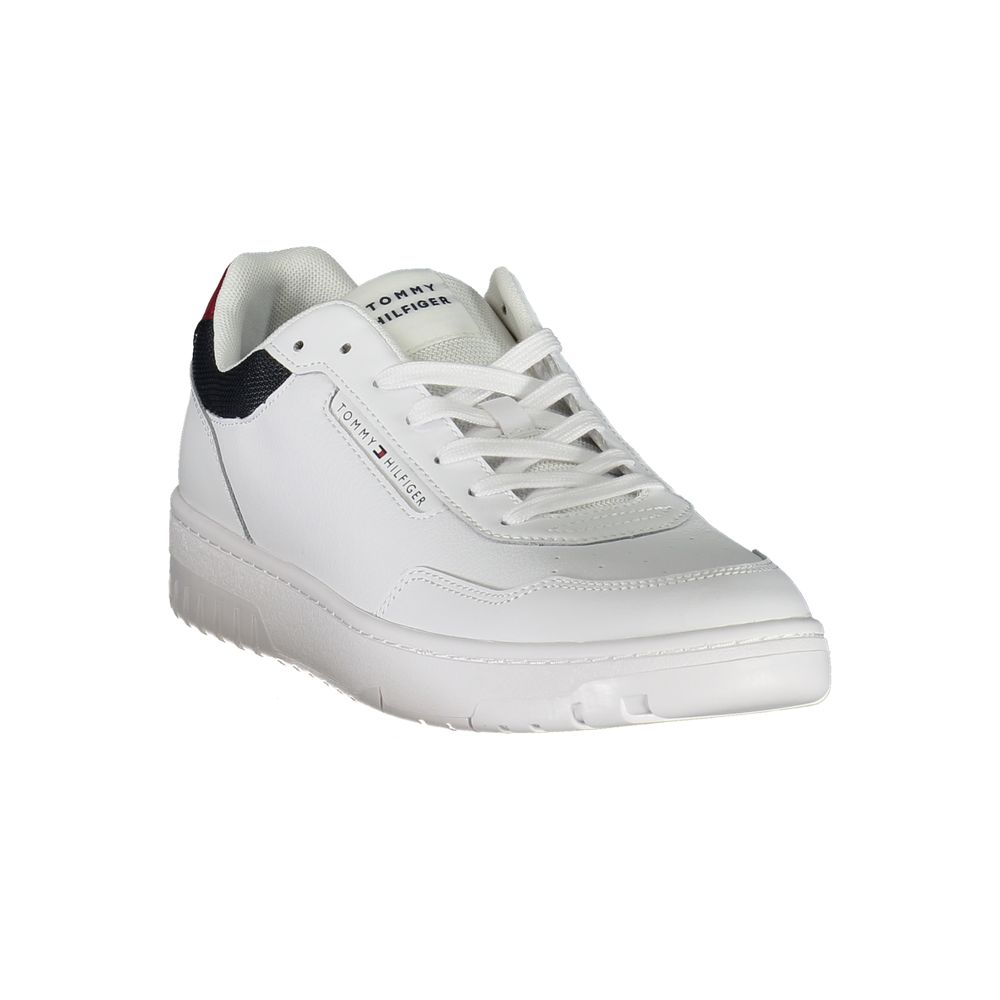 Tommy Hilfiger Bianco leather men's sneaker featuring white design, sleek style, and lace-up closure.