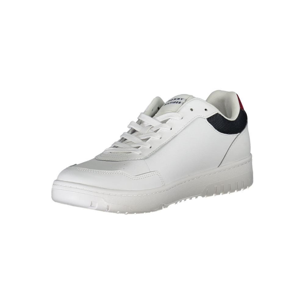 Tommy Hilfiger Bianco leather men's sneaker showcasing white leather upper and stylish design.