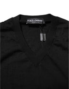 Dolce & Gabbana Dark Gray Embroidered Logo Pullover Sweater