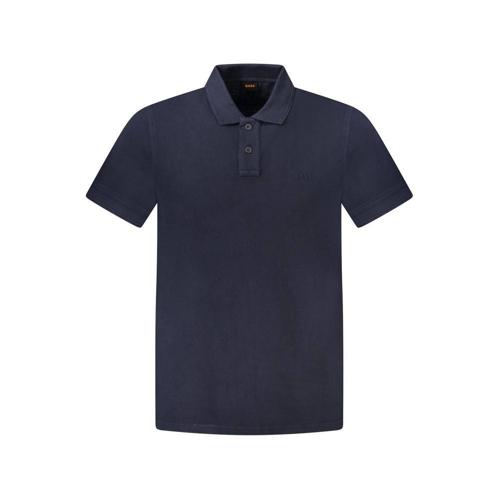Hugo Boss Blu Cotone Uomo Polo shirt in navy blue, featuring a classic collar and short sleeves, made from cotton fabric.