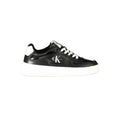 Black Calvin Klein polyurethane women's sneakers with sleek design and white sole, casual athletic footwear.