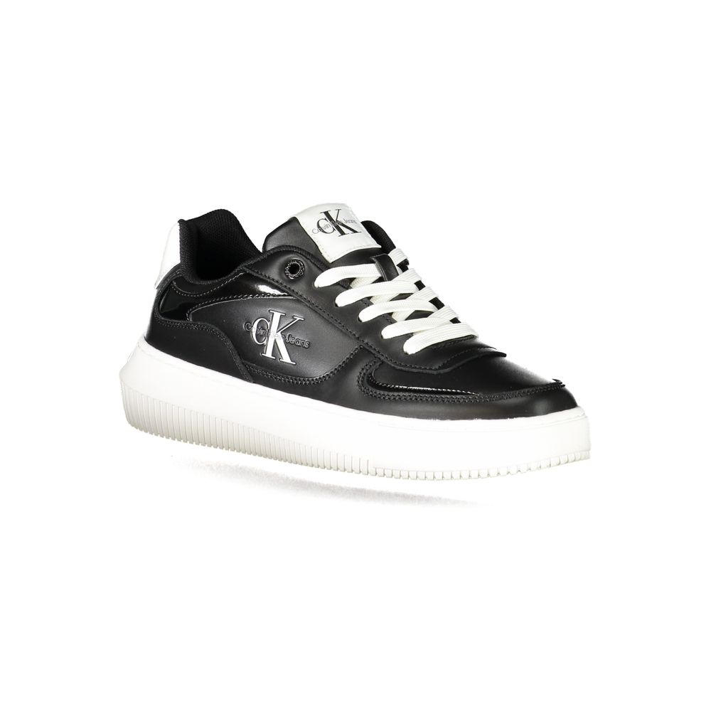 Calvin Klein black polyurethane women's sneakers with sleek design and lace-up closure, stylishly displayed on a plain background.