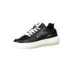 Calvin Klein black polyurethane women's sneaker with sleek design and white sole, casual and stylish footwear.