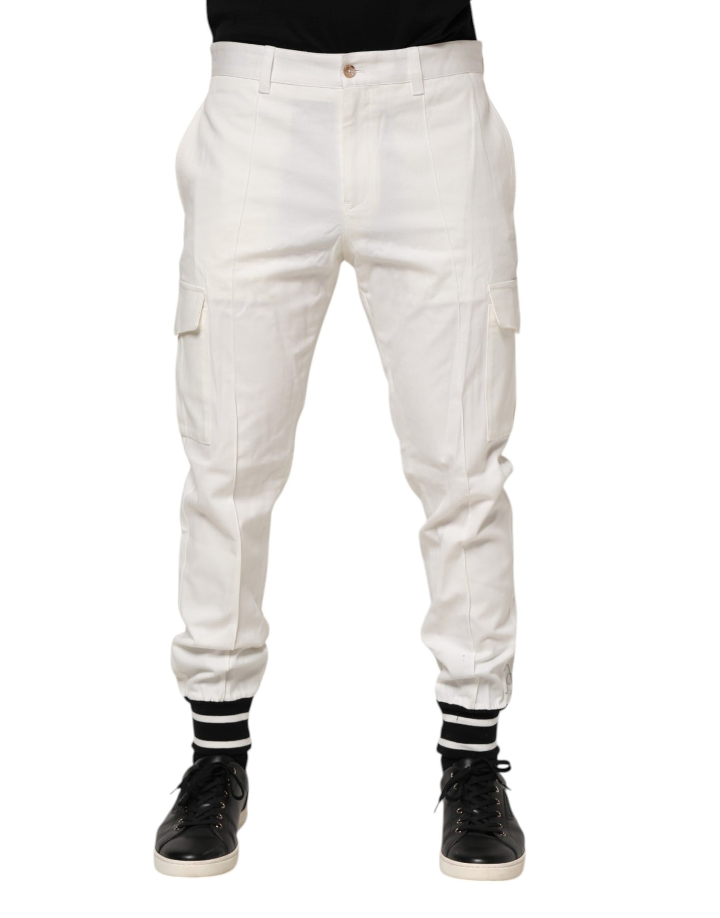 Dolce & Gabbana White Cotton Jogger Cargo Skinny Men Pants Dolce & Gabbana