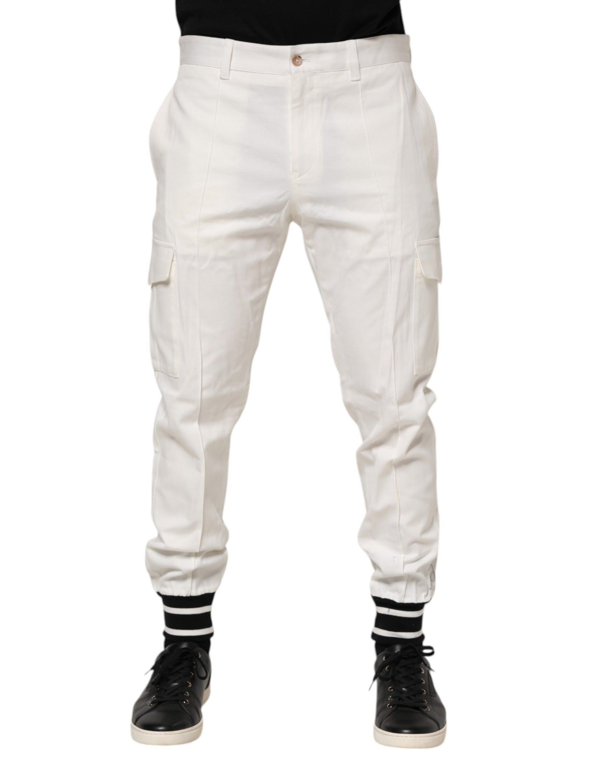 Dolce & Gabbana White Cotton Jogger Cargo Skinny Men Pants Dolce & Gabbana