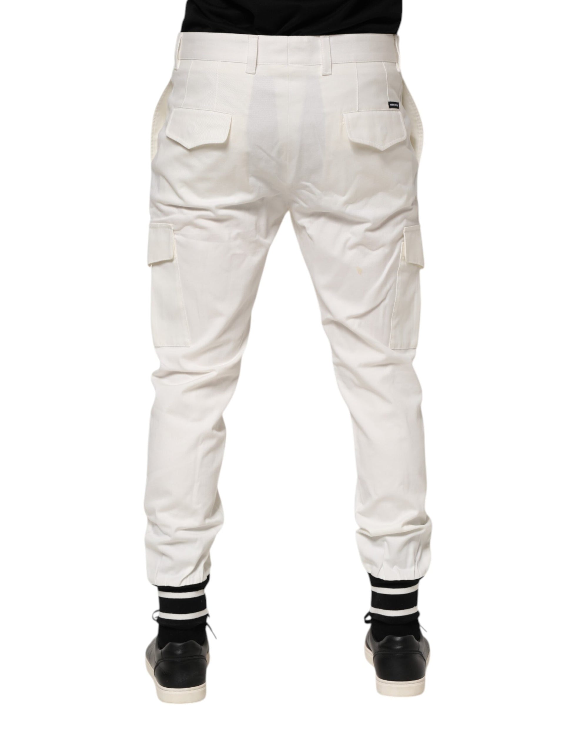 Dolce & Gabbana White Cotton Jogger Cargo Skinny Men Pants Dolce & Gabbana