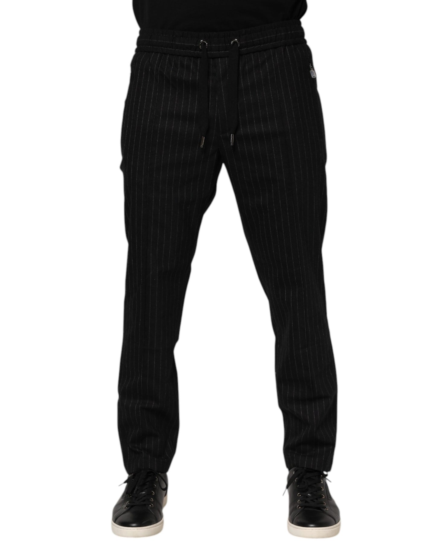 Dolce & Gabbana Black Striped Wool Men Jogger Pants Dolce & Gabbana