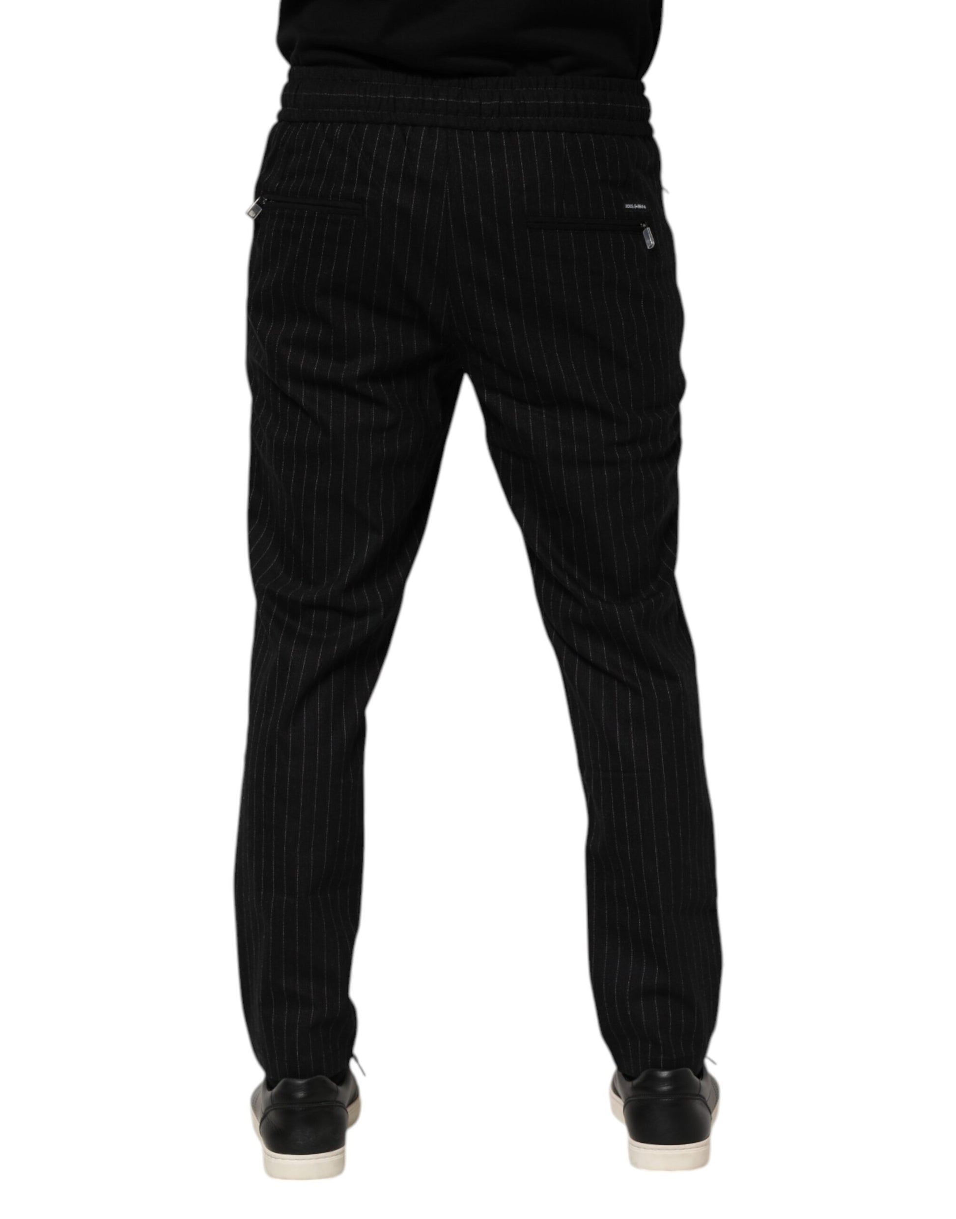 Dolce & Gabbana Black Striped Wool Men Jogger Pants Dolce & Gabbana