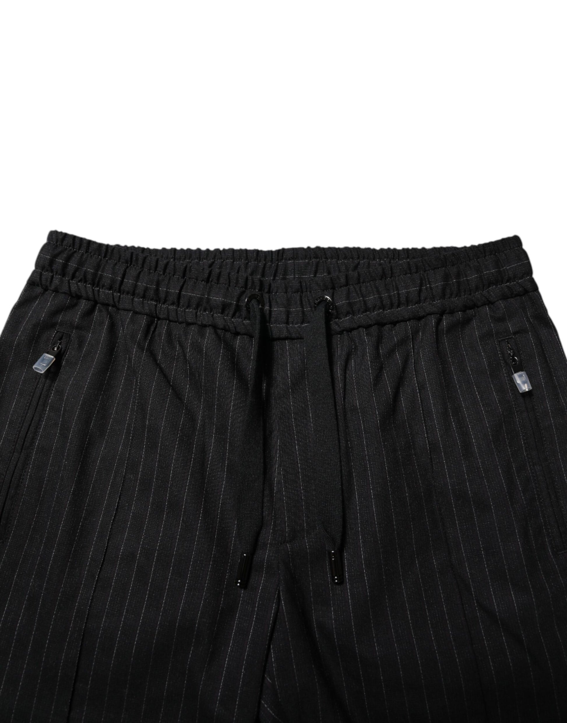 Dolce & Gabbana Black Striped Wool Men Jogger Pants Dolce & Gabbana