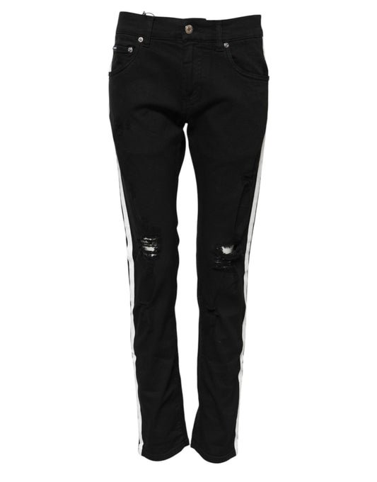 Dolce & Gabbana Black Tattered White Lining Skinny Denim Jeans Dolce & Gabbana