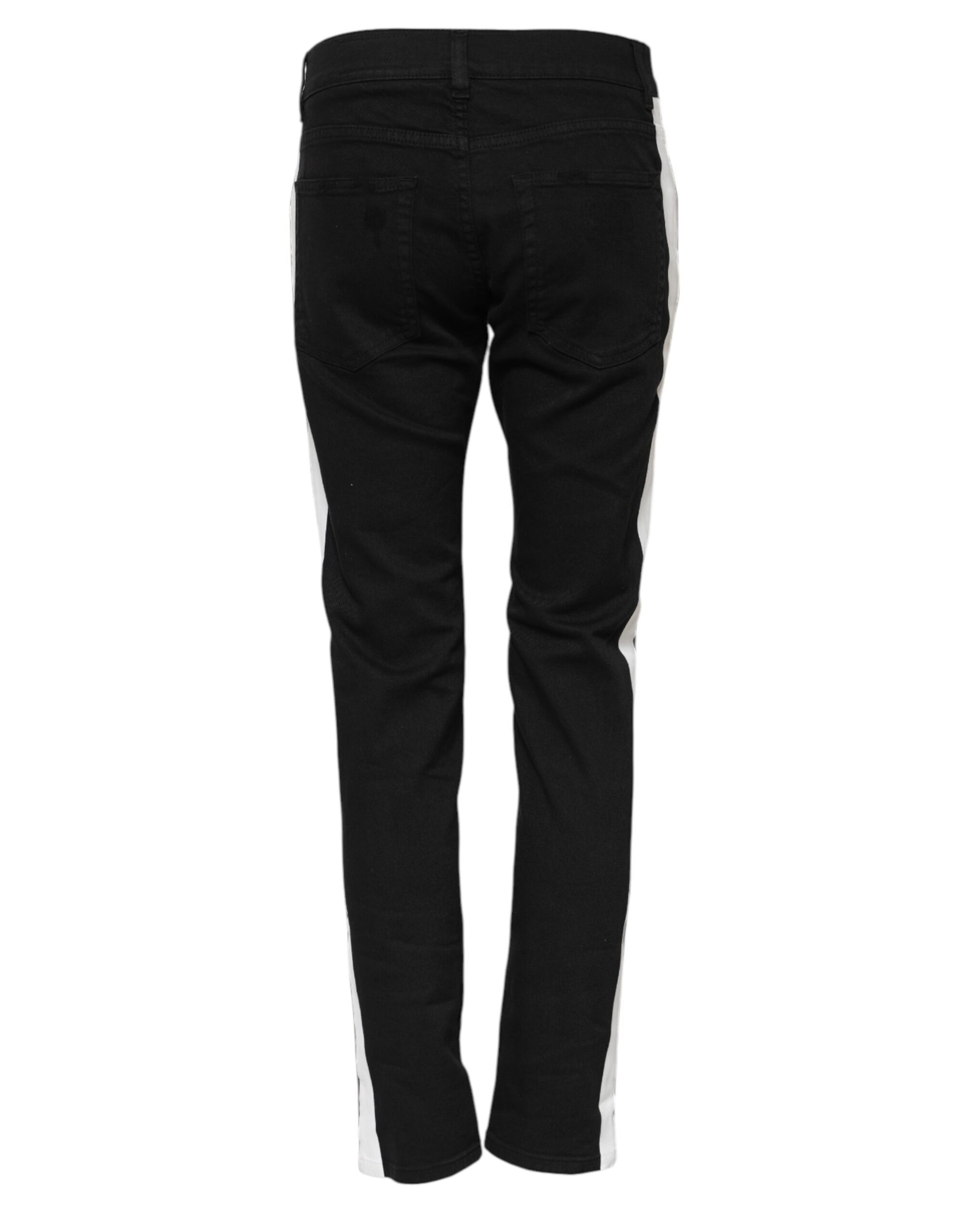 Dolce & Gabbana Black Tattered White Lining Skinny Denim Jeans Dolce & Gabbana