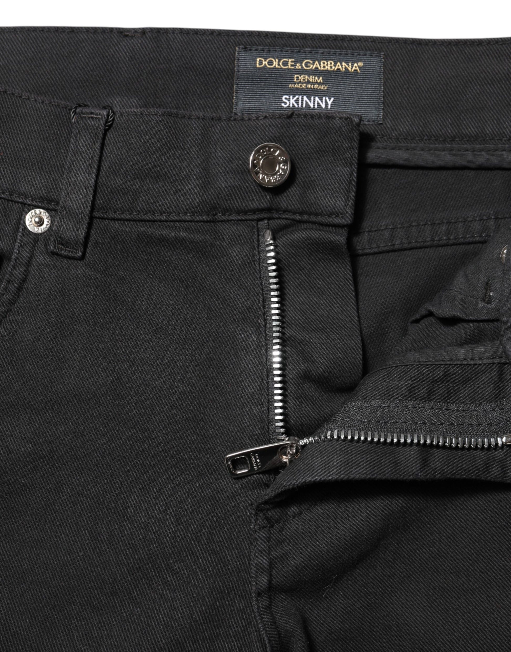 Dolce & Gabbana Black Tattered White Lining Skinny Denim Jeans Dolce & Gabbana