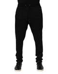 Dolce & Gabbana Black Viscose Skinny Logo Men Jogger Pants - Eljoys Fashion 