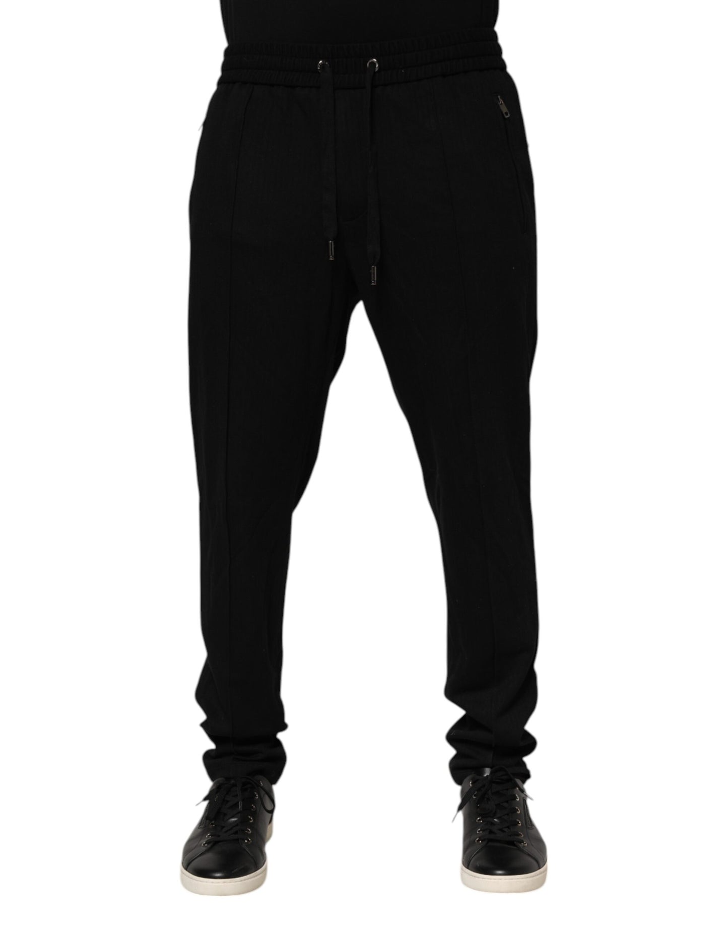 Dolce & Gabbana Black Viscose Skinny Logo Men Jogger Pants Dolce & Gabbana