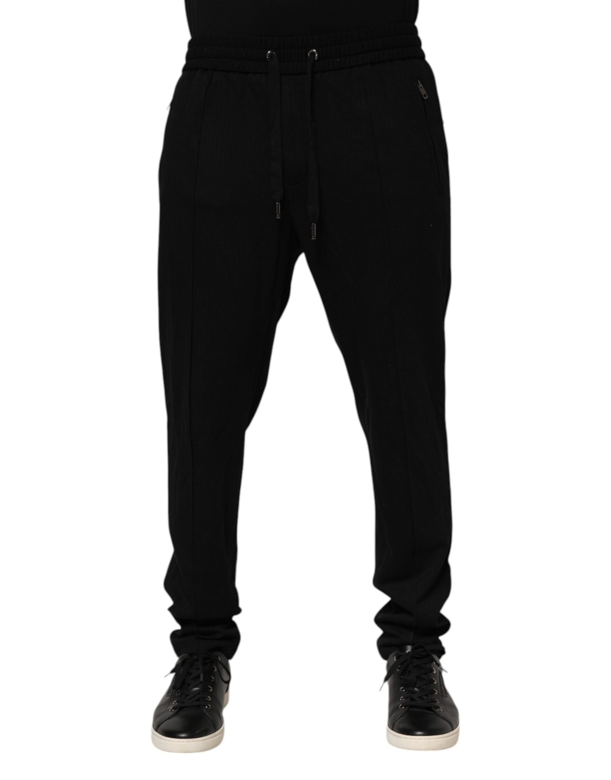 Dolce & Gabbana Black Viscose Skinny Logo Men Jogger Pants Dolce & Gabbana