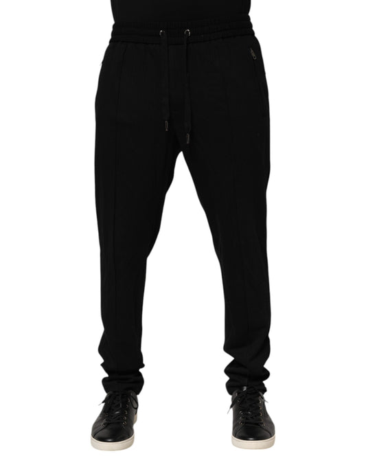 Dolce & Gabbana Black Viscose Skinny Logo Men Jogger Pants Dolce & Gabbana