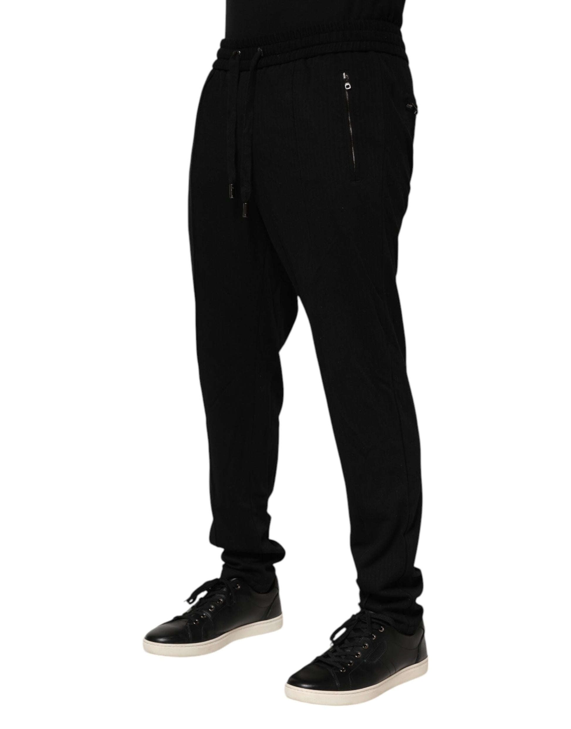 Dolce & Gabbana Black Viscose Skinny Logo Men Jogger Pants Dolce & Gabbana