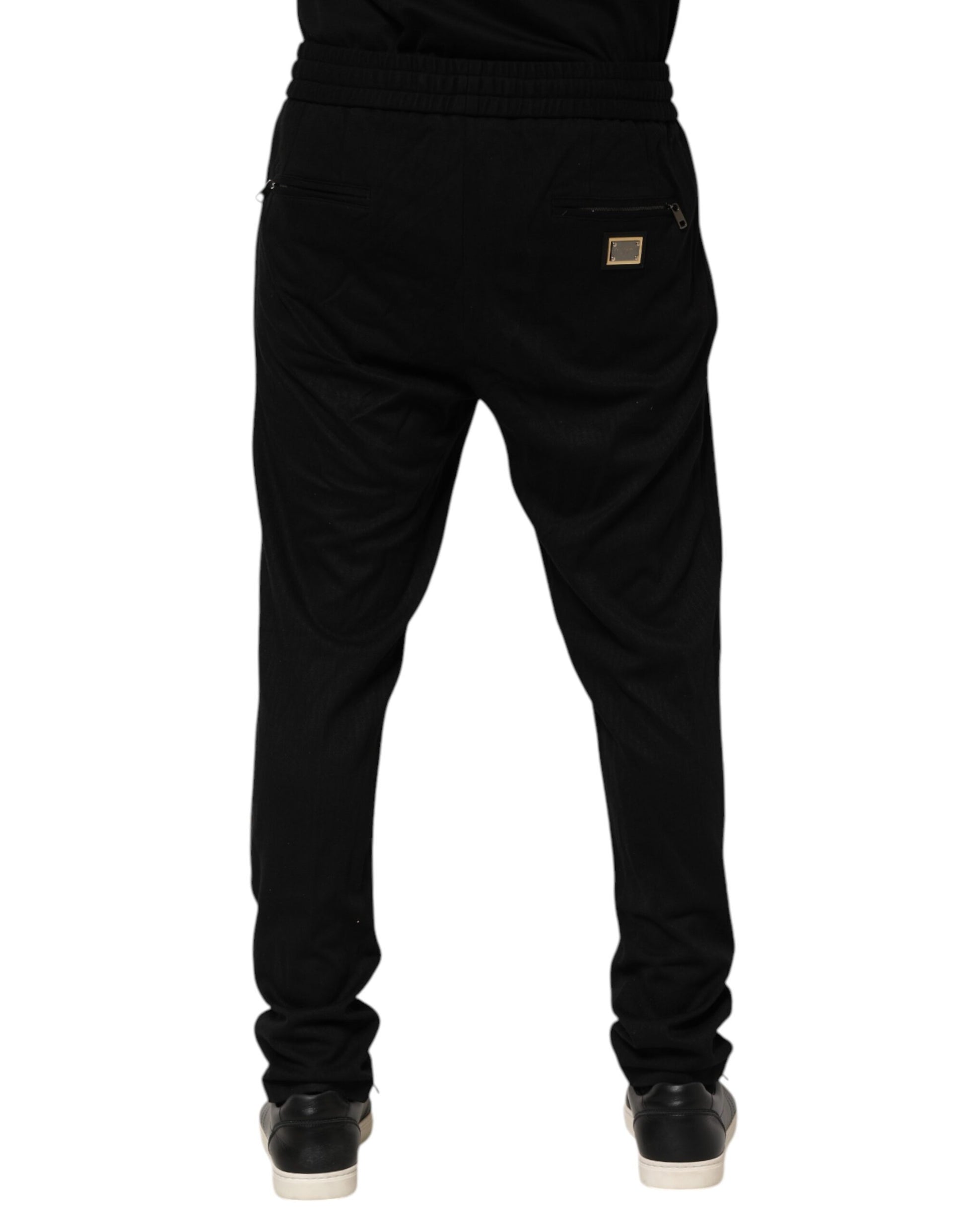 Dolce & Gabbana Black Viscose Skinny Logo Men Jogger Pants Dolce & Gabbana