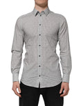 Dolce & Gabbana Gray Dotted Semi Fitted GOLD Men Formal Shirt - Eljoys Fashion 