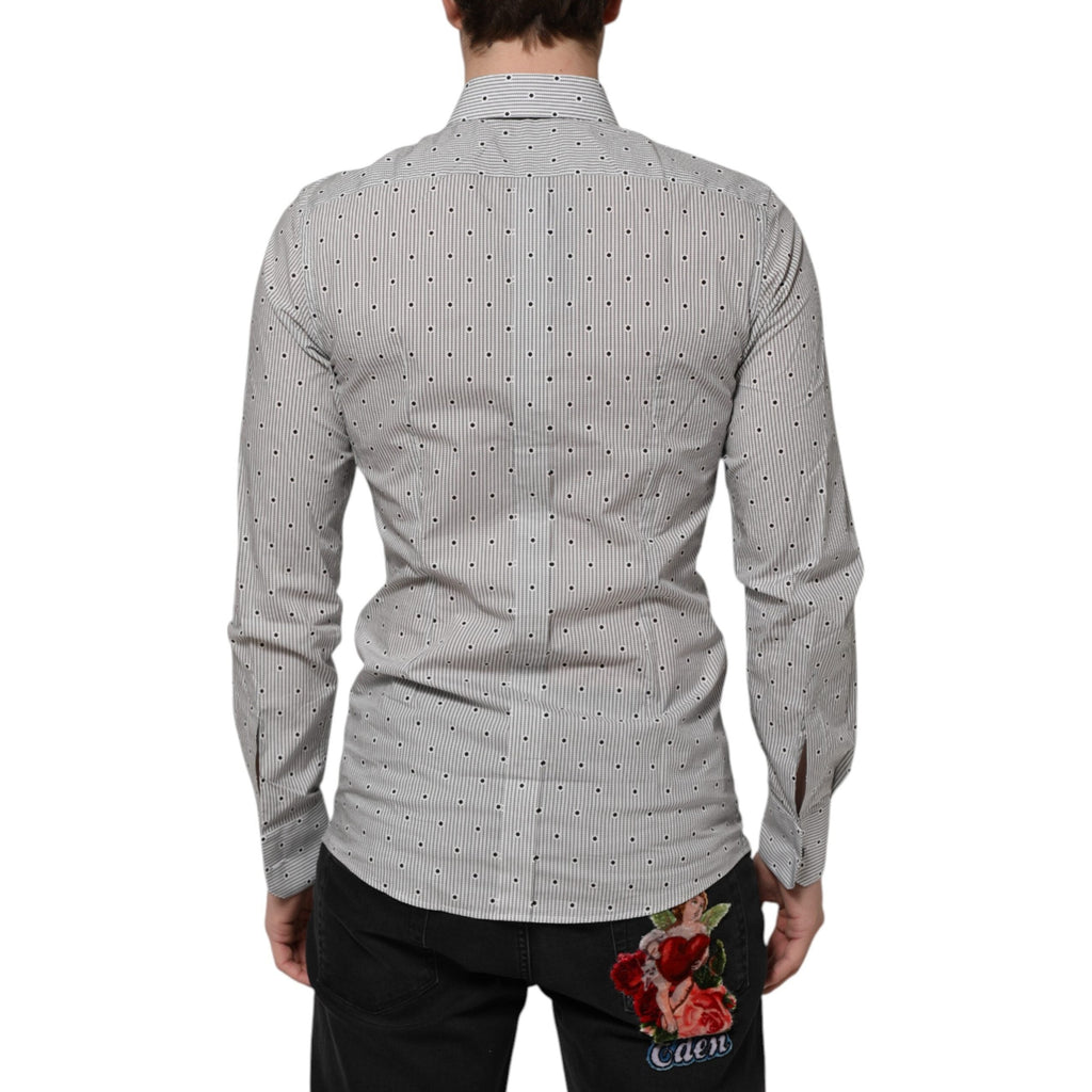 Dolce & Gabbana Gray Dotted Semi Fitted GOLD Men Formal Shirt