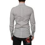 Dolce & Gabbana Gray Dotted Semi Fitted GOLD Men Formal Shirt