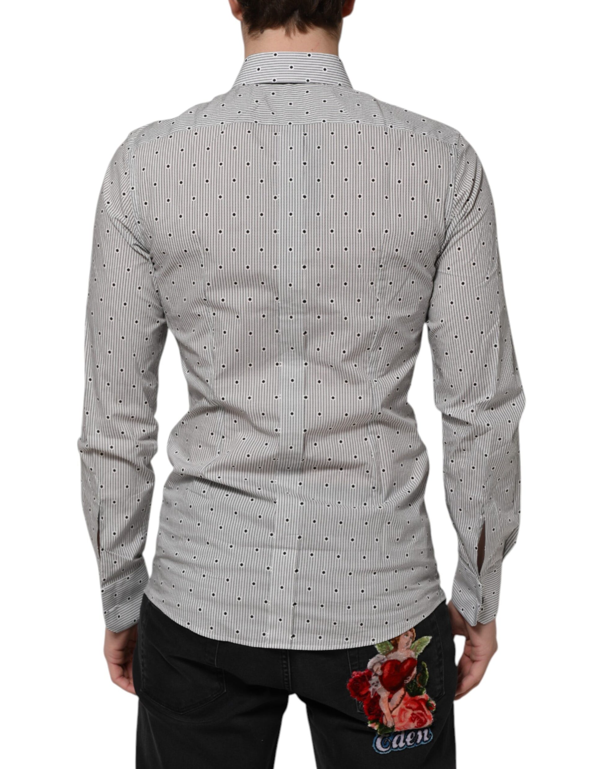 Dolce & Gabbana Gray Dotted Semi Fitted GOLD Men Formal Shirt Dolce & Gabbana
