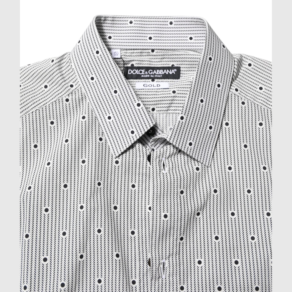 Dolce & Gabbana Gray Dotted Semi Fitted GOLD Men Formal Shirt