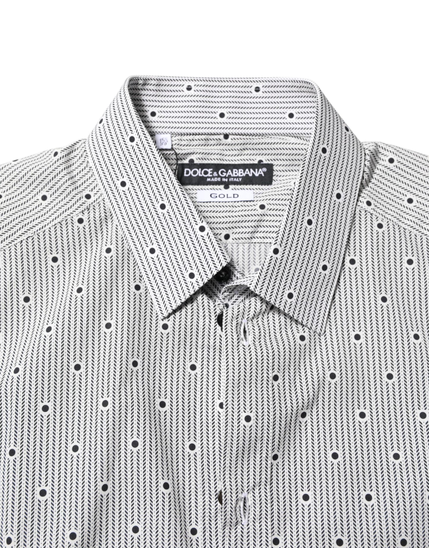 Dolce & Gabbana Gray Dotted Semi Fitted GOLD Men Formal Shirt Dolce & Gabbana