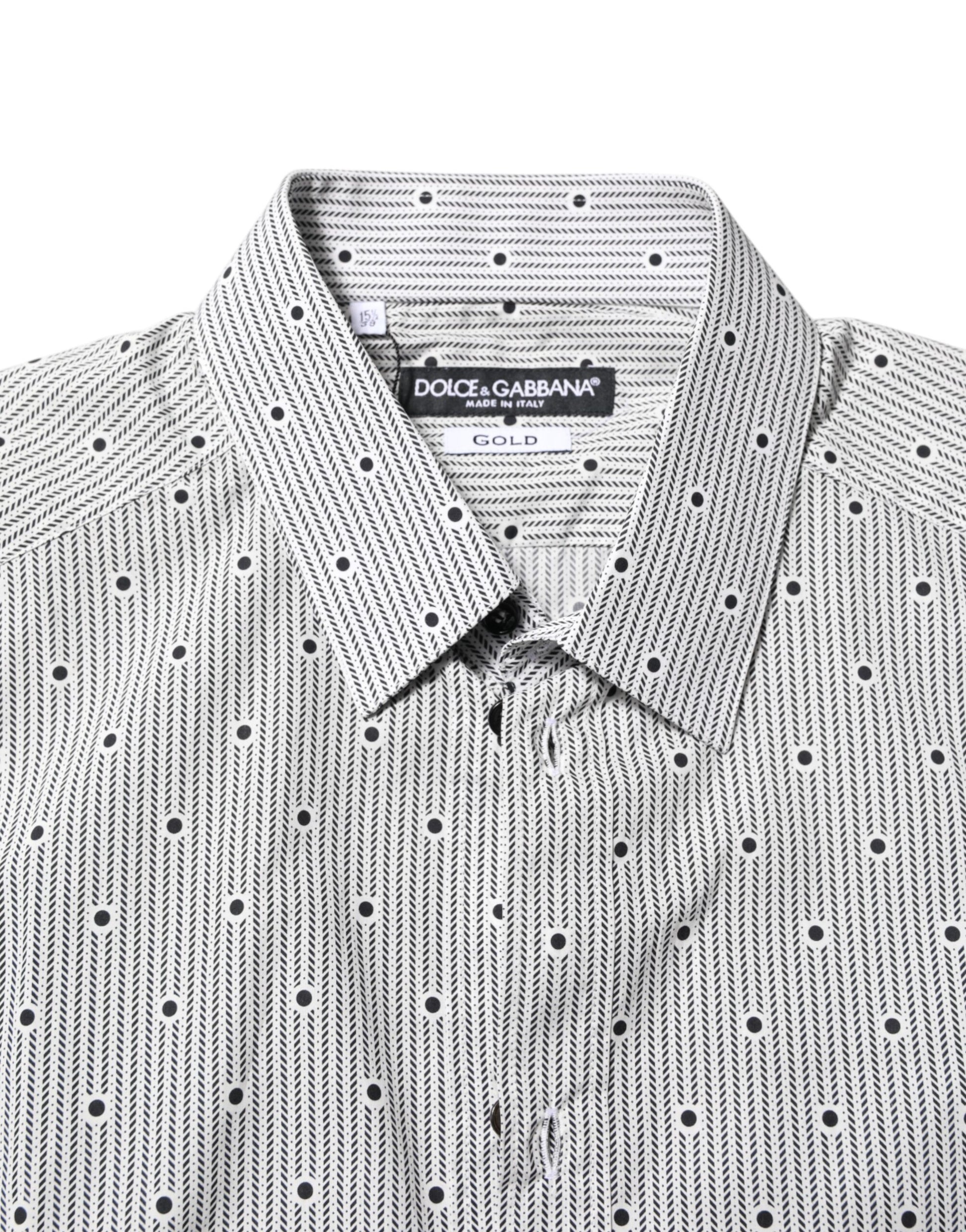 Dolce & Gabbana Gray Dotted Semi Fitted GOLD Men Formal Shirt Dolce & Gabbana