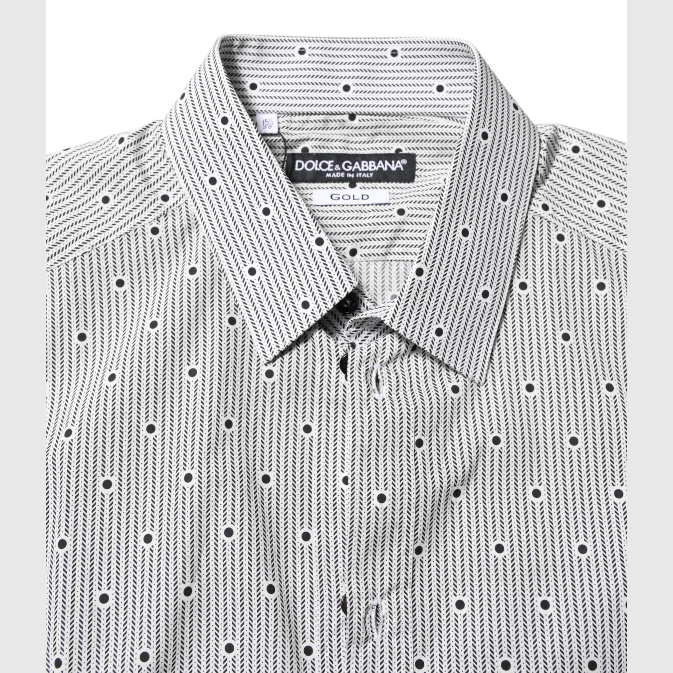 Dolce & Gabbana Gray Dotted Semi Fitted GOLD Men Formal Shirt
