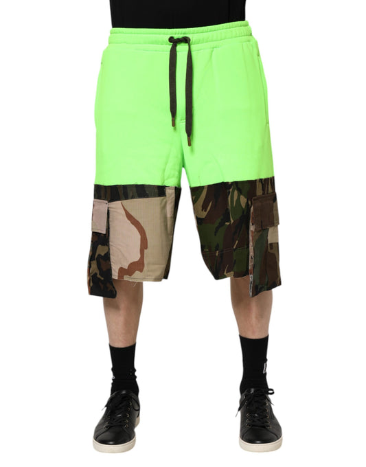Dolce & Gabbana Green Patchwork Cargo Bermuda Men Shorts Dolce & Gabbana