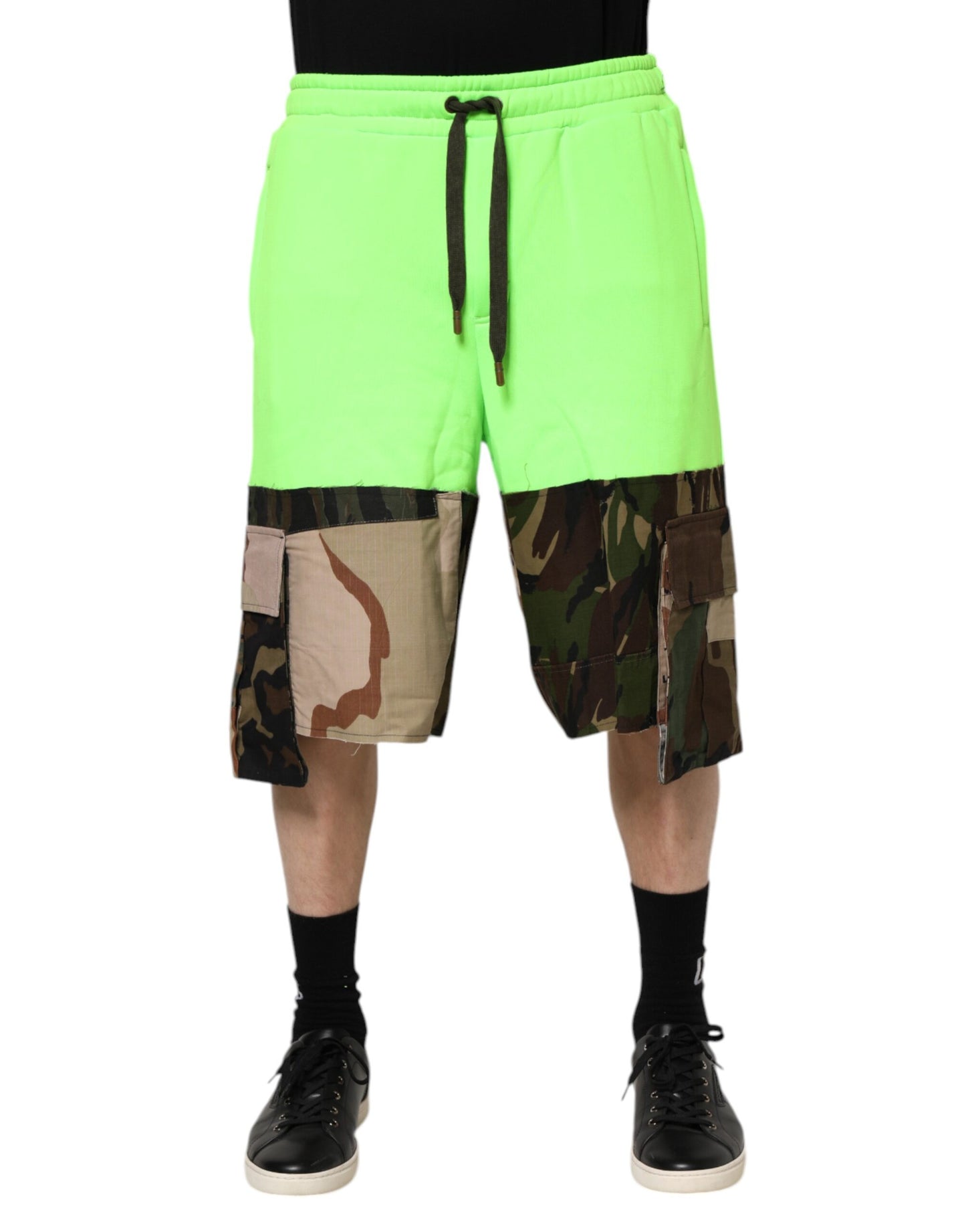 Dolce & Gabbana Green Patchwork Cargo Bermuda Men Shorts Dolce & Gabbana