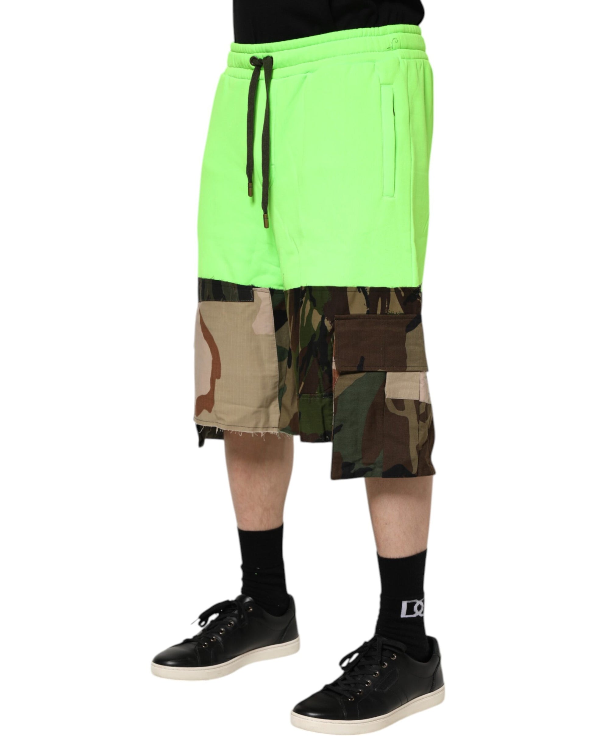 Dolce & Gabbana Green Patchwork Cargo Bermuda Men Shorts Dolce & Gabbana