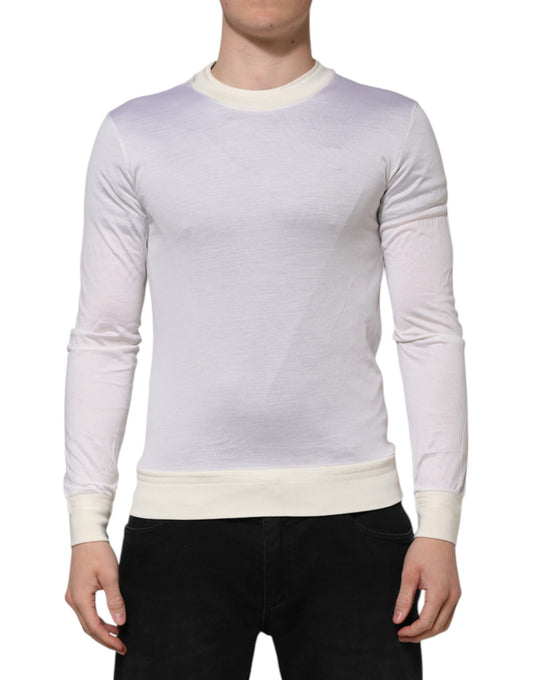 Dolce & Gabbana White Silk Crew Neck Long Sleeves T-shirt Dolce & Gabbana