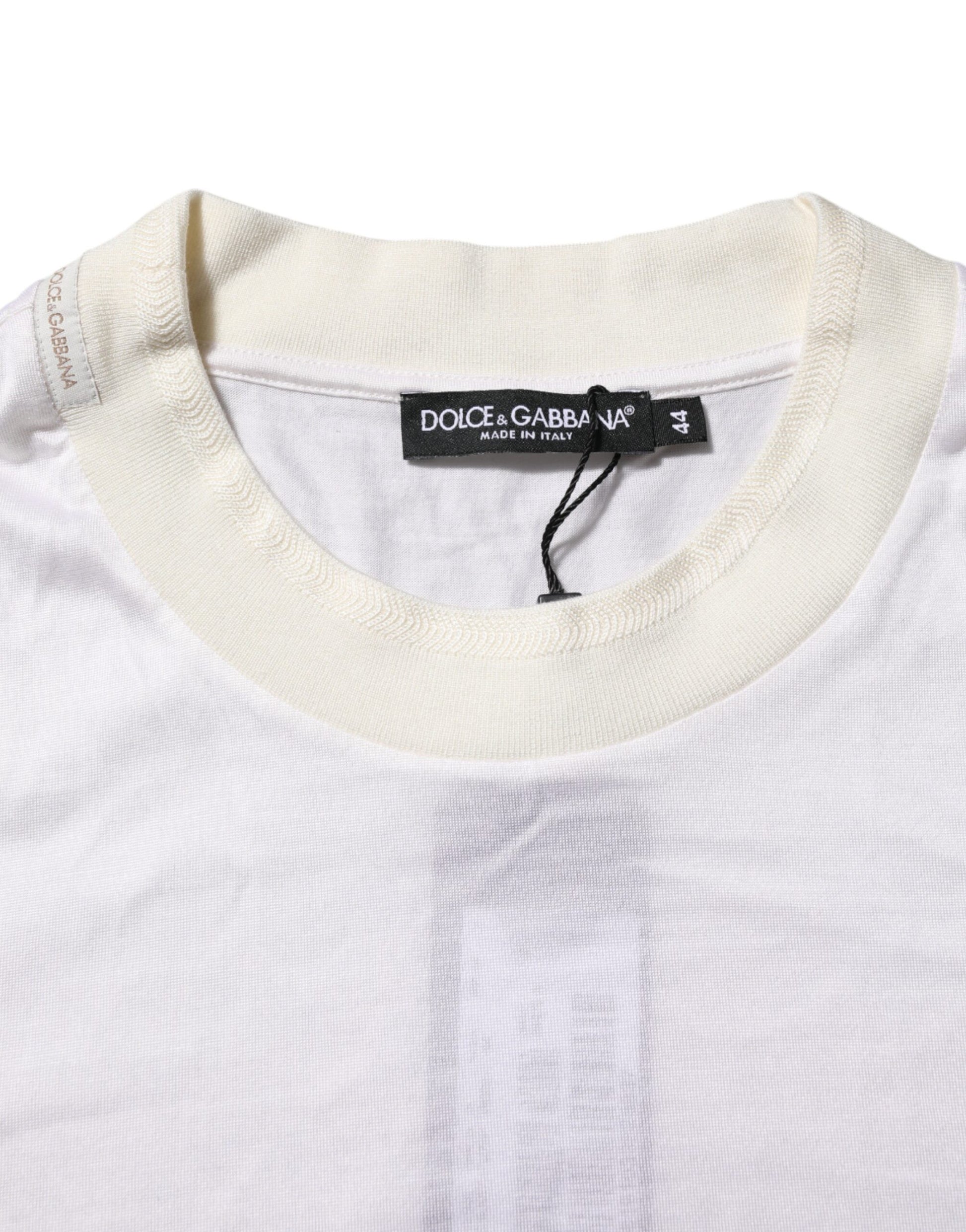 Dolce & Gabbana White Silk Crew Neck Long Sleeves T-shirt Dolce & Gabbana
