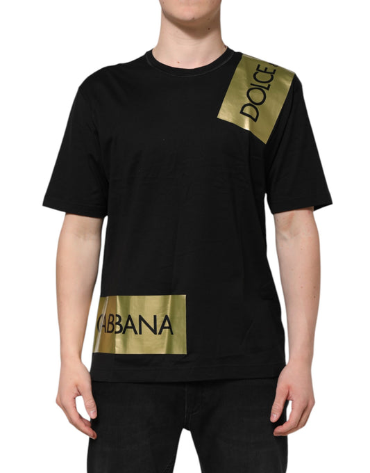 Dolce & Gabbana Black Logo Tape Cotton Men Crew Neck T-shirt Dolce & Gabbana