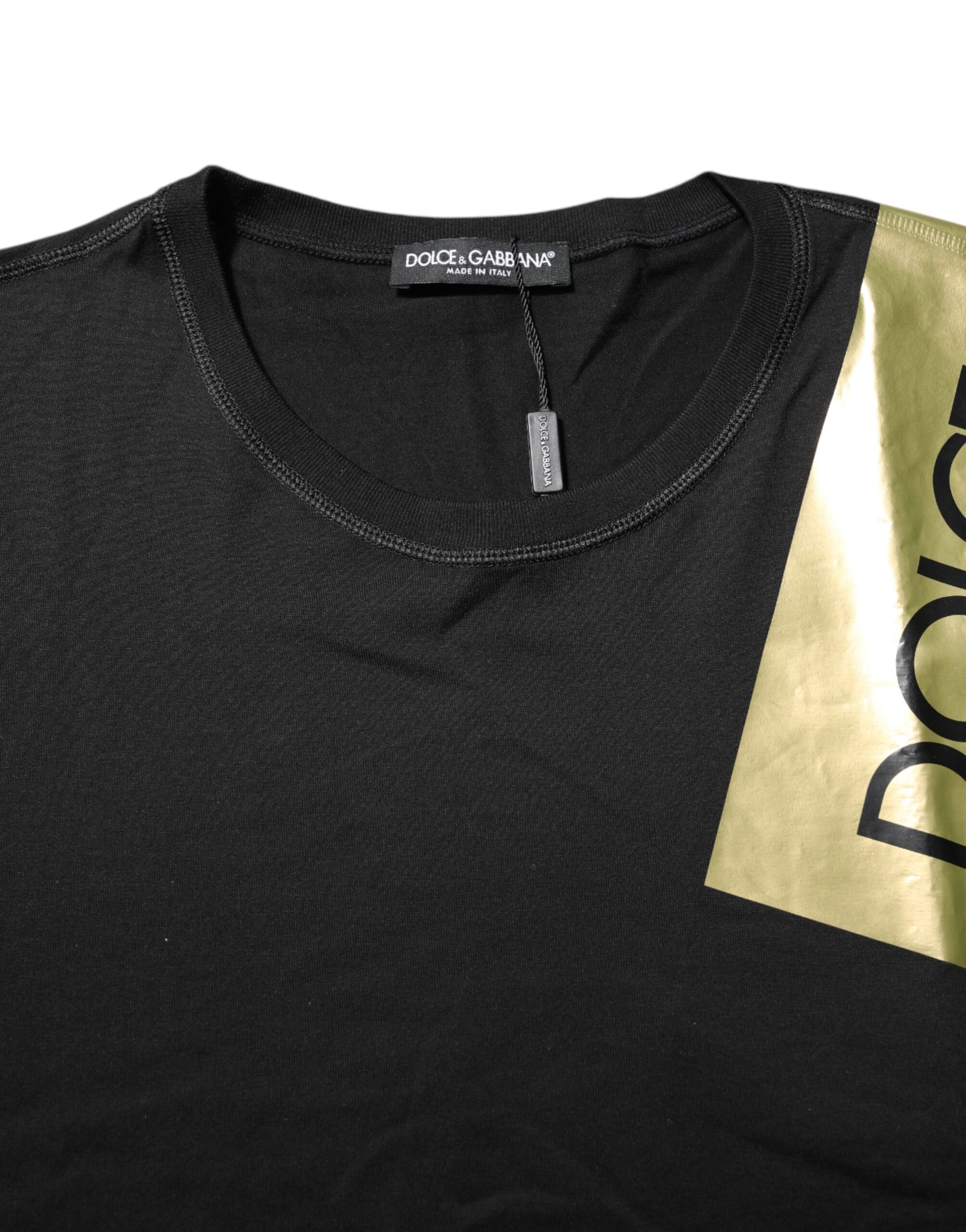 Dolce & Gabbana Black Logo Tape Cotton Men Crew Neck T-shirt Dolce & Gabbana