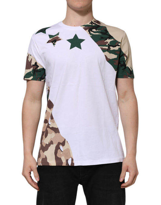 Dolce & Gabbana White Camouflage Cotton Men Crew Neck T-shirt Dolce & Gabbana