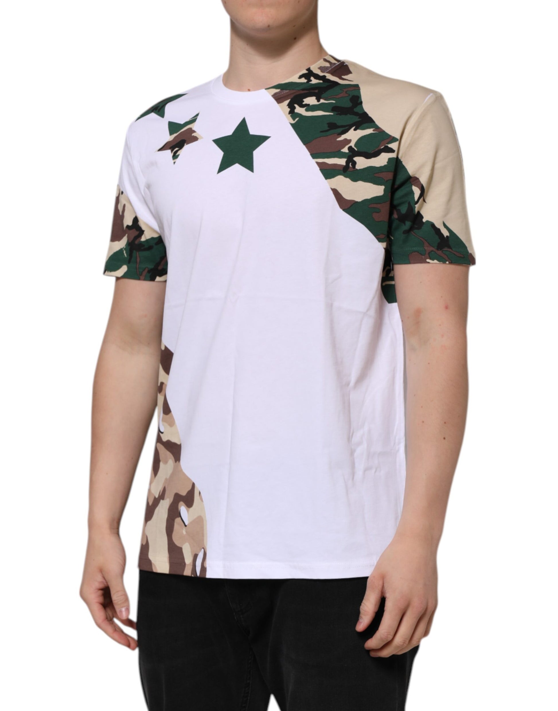 Dolce & Gabbana White Camouflage Cotton Men Crew Neck T-shirt Dolce & Gabbana