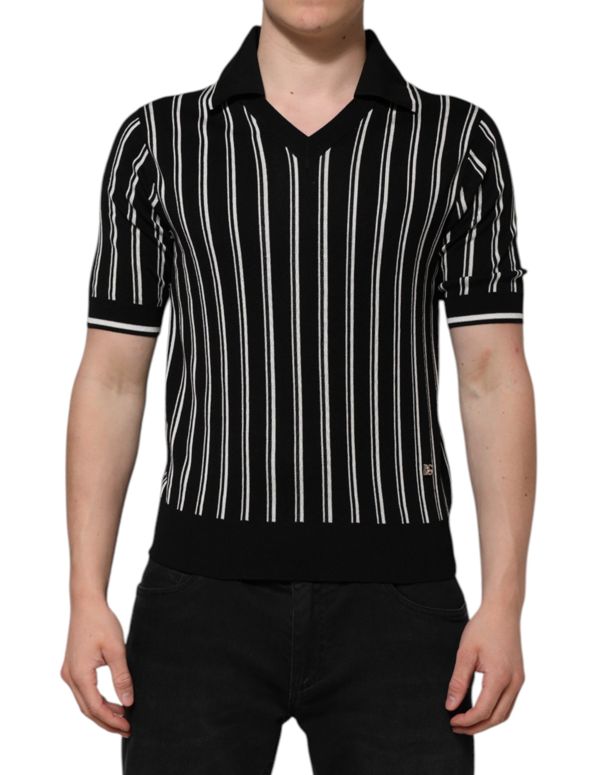 Dolce & Gabbana Black White Stripes Collared Polo T-shirt Dolce & Gabbana