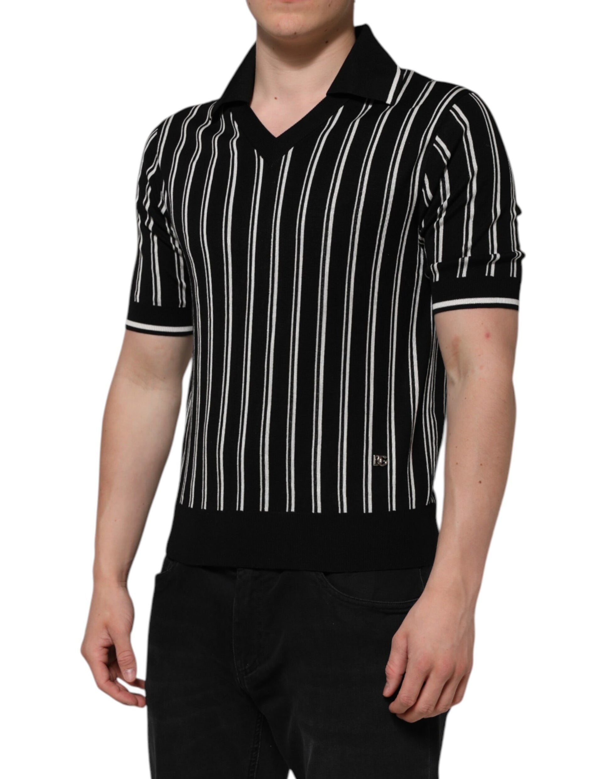 Dolce & Gabbana Black White Stripes Collared Polo T-shirt Dolce & Gabbana