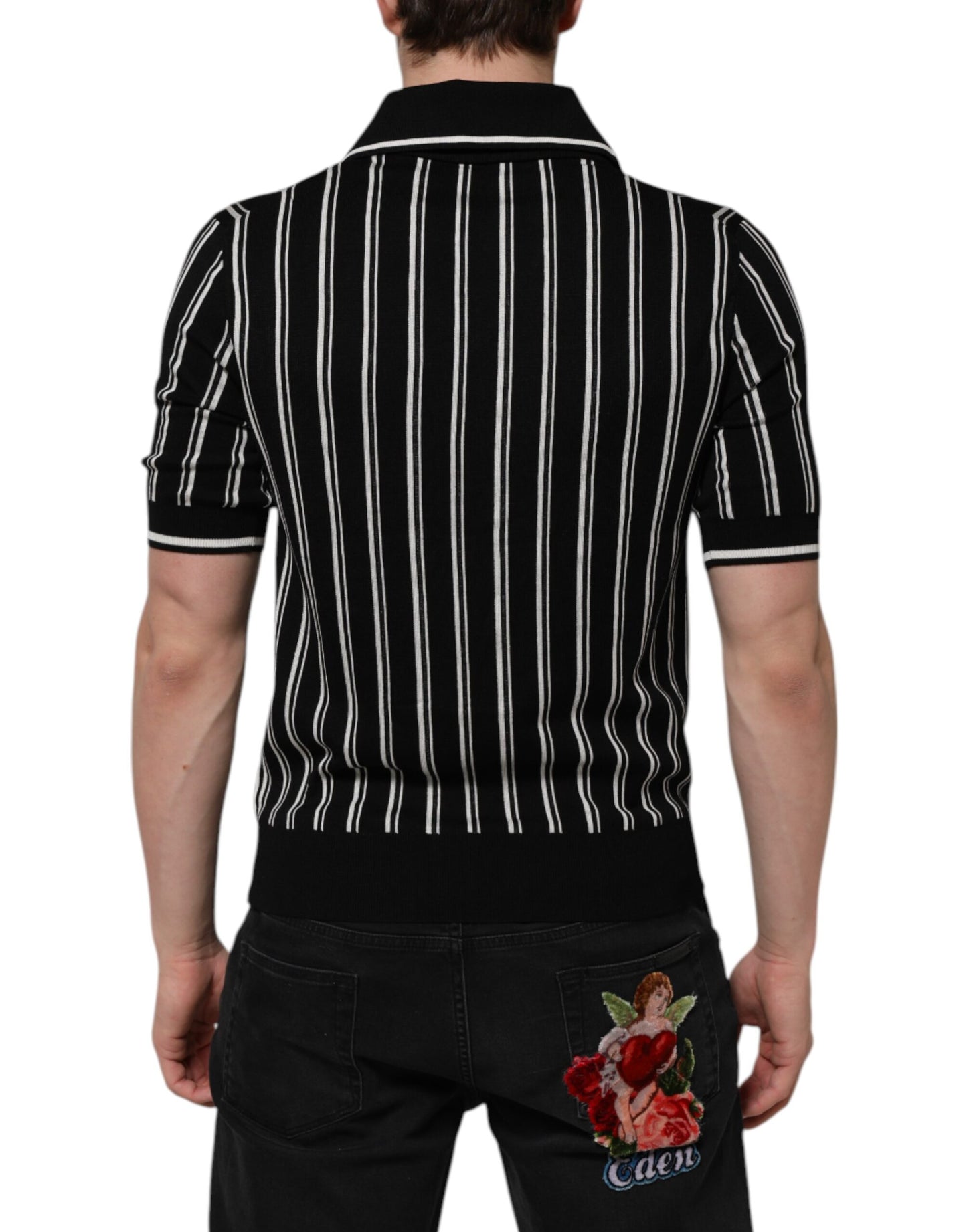 Dolce & Gabbana Black White Stripes Collared Polo T-shirt Dolce & Gabbana