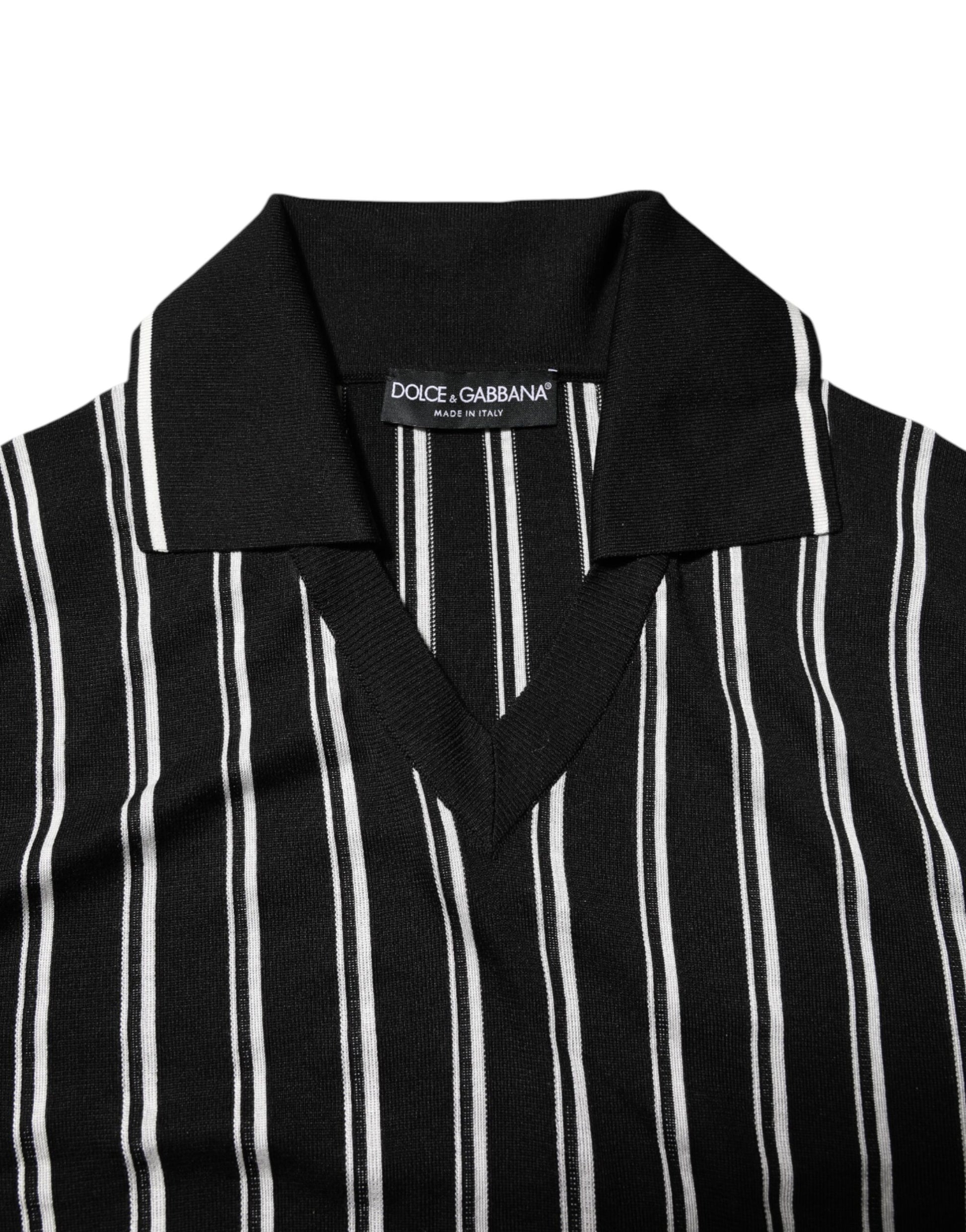 Dolce & Gabbana Black White Stripes Collared Polo T-shirt Dolce & Gabbana