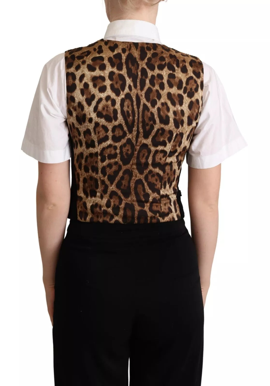 Dolce & Gabbana Black Brown Leopard Print Waistcoat Vest Dolce & Gabbana