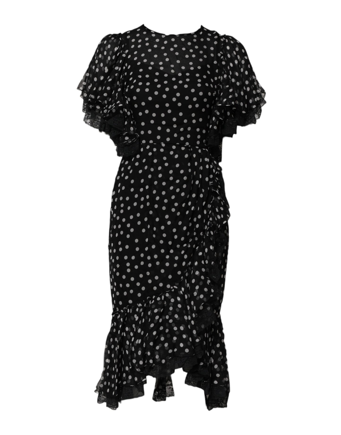 Dolce & Gabbana Black White Lace Polka Dot Chiffon Dress Dolce & Gabbana