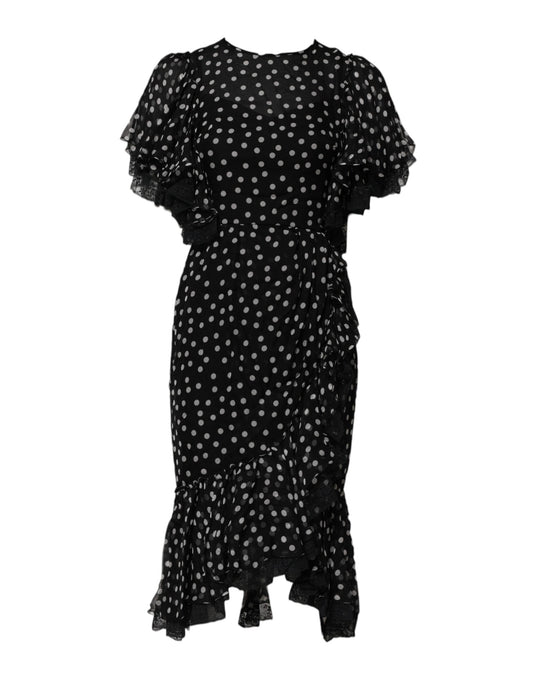 Dolce & Gabbana Black White Lace Polka Dot Chiffon Dress Dolce & Gabbana
