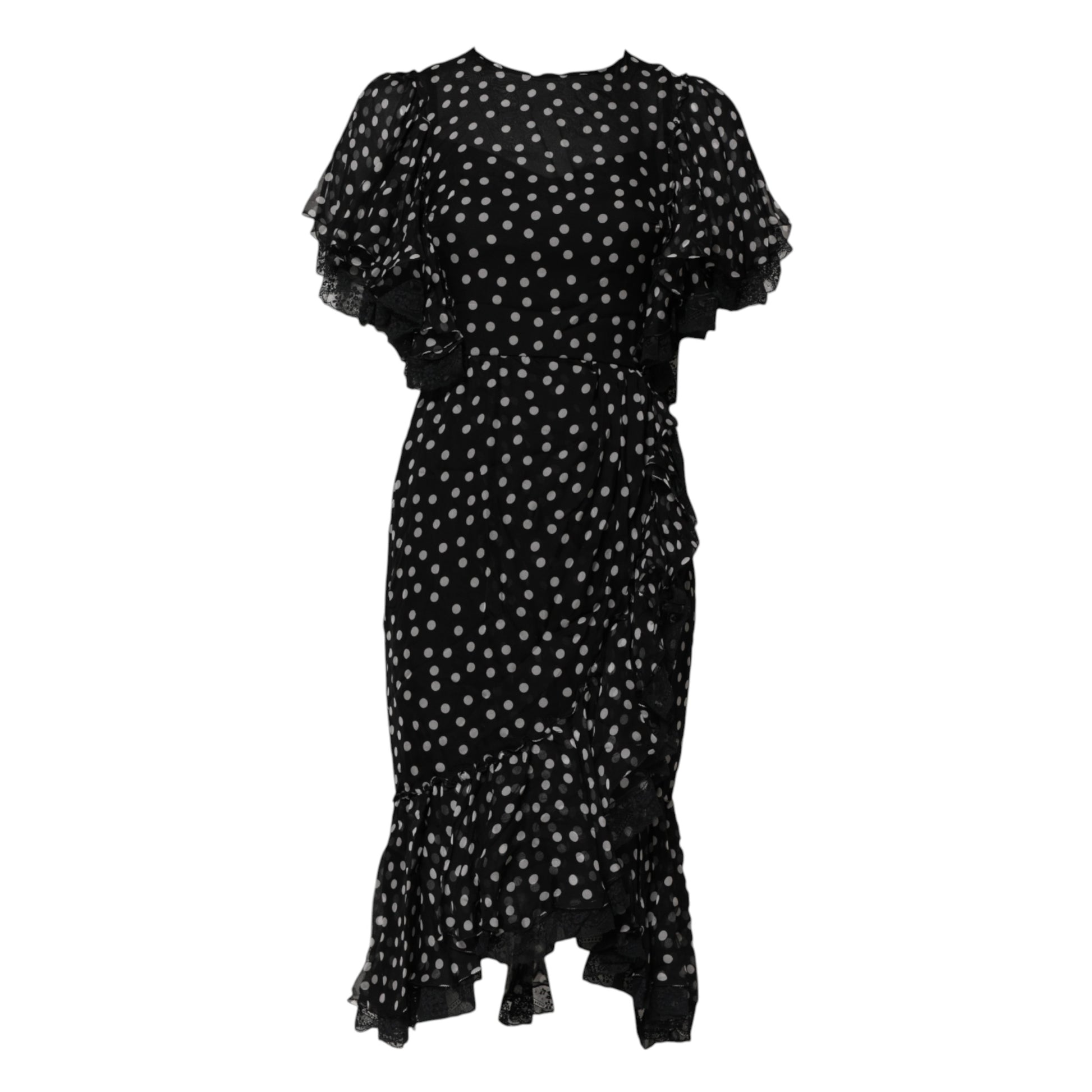 Dolce & Gabbana Black White Lace Polka Dot Chiffon Dress Dolce & Gabbana